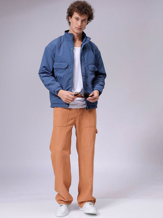 Men Mock Collar Solid Casual Padded Jacket