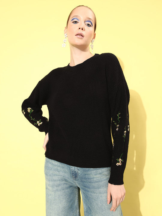 Floral Embroidered Detail On Sleeves