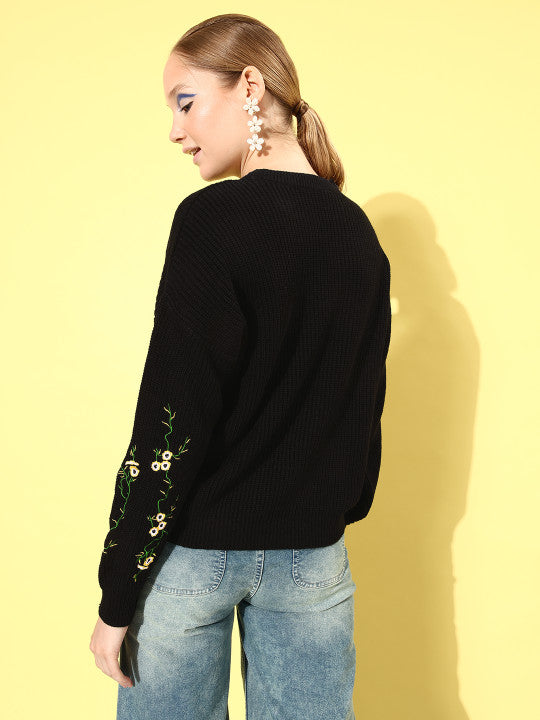 Floral Embroidered Detail On Sleeves