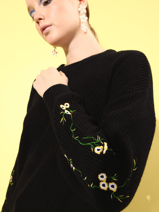 Floral Embroidered Detail On Sleeves