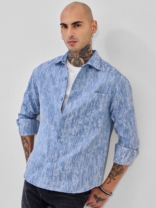 Men Relaxed Fit Spread Collar Textured Shirt