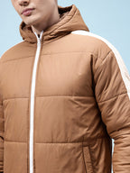 Contrast Panel Hooded Puffer Jacket