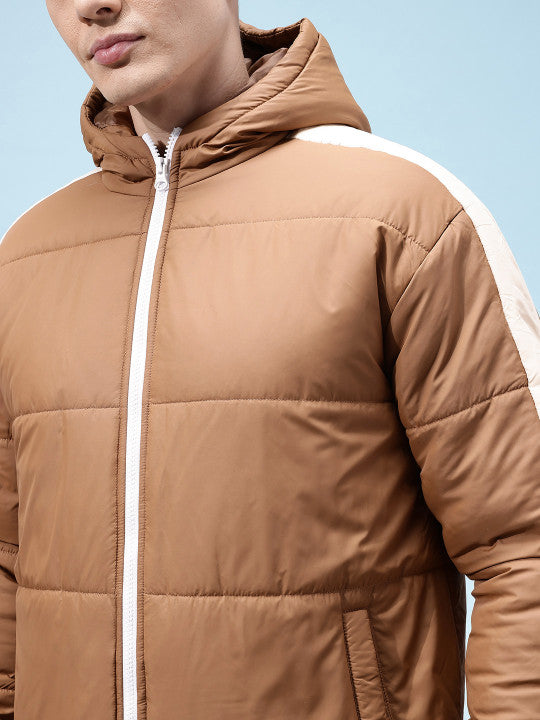 Contrast Panel Hooded Puffer Jacket