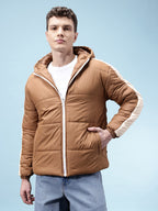 Contrast Panel Hooded Puffer Jacket