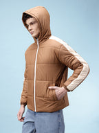 Contrast Panel Hooded Puffer Jacket