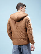 Contrast Panel Hooded Puffer Jacket