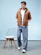 Contrast Panel Hooded Puffer Jacket