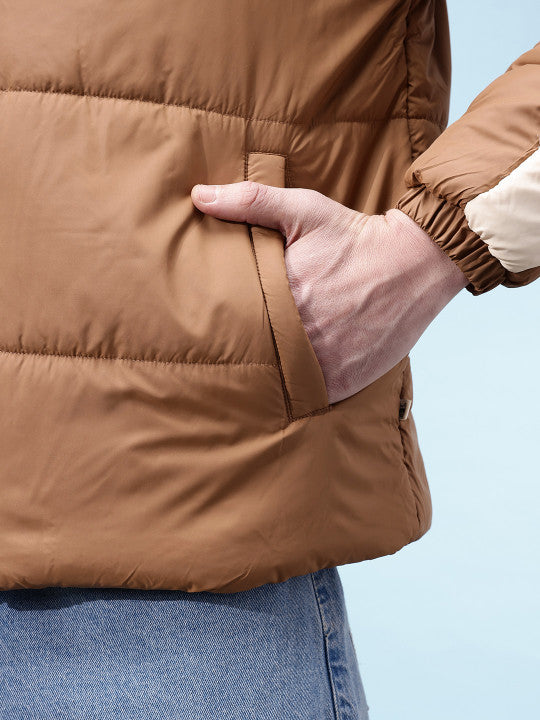 Contrast Panel Hooded Puffer Jacket