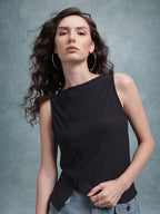 Asymmetric Button Closure Top