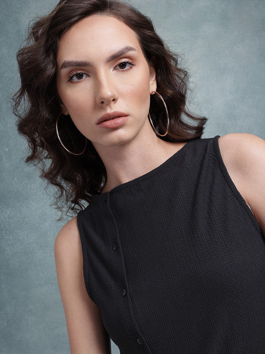 Asymmetric Button Closure Top