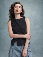Asymmetric Button Closure Top