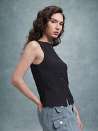 Asymmetric Button Closure Top