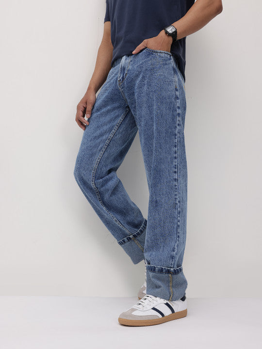 Cotton Straight Fit Mid-Rise Jeans