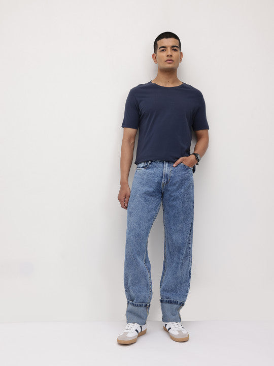 Cotton Straight Fit Mid-Rise Jeans