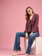 Women Self Design Tie-Up Neck Top