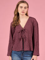 Women Self Design Tie-Up Neck Top