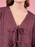 Women Self Design Tie-Up Neck Top