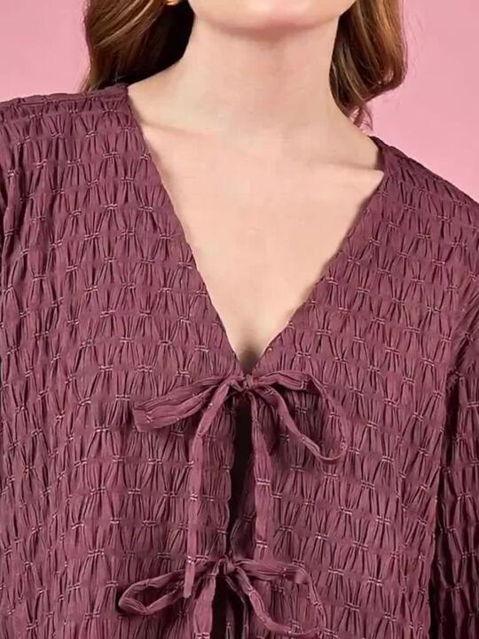 Women Self Design Tie-Up Neck Top