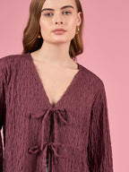 Women Self Design Tie-Up Neck Top