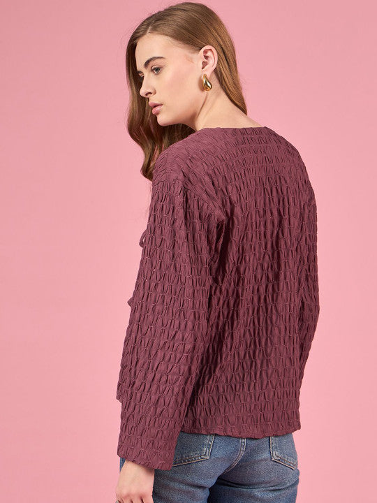 Women Self Design Tie-Up Neck Top