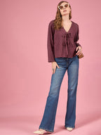 Women Self Design Tie-Up Neck Top