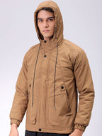Men Hooded Solid Puffer Utility Jacket