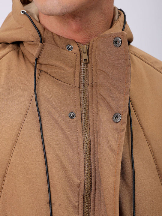 Men Hooded Solid Puffer Utility Jacket