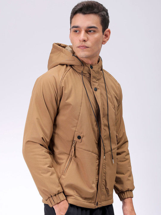 Men Hooded Solid Puffer Utility Jacket