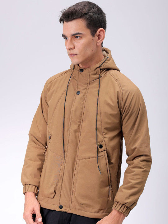 Men Hooded Solid Puffer Utility Jacket