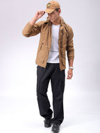 Men Hooded Solid Puffer Utility Jacket