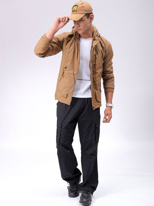 Men Hooded Solid Puffer Utility Jacket