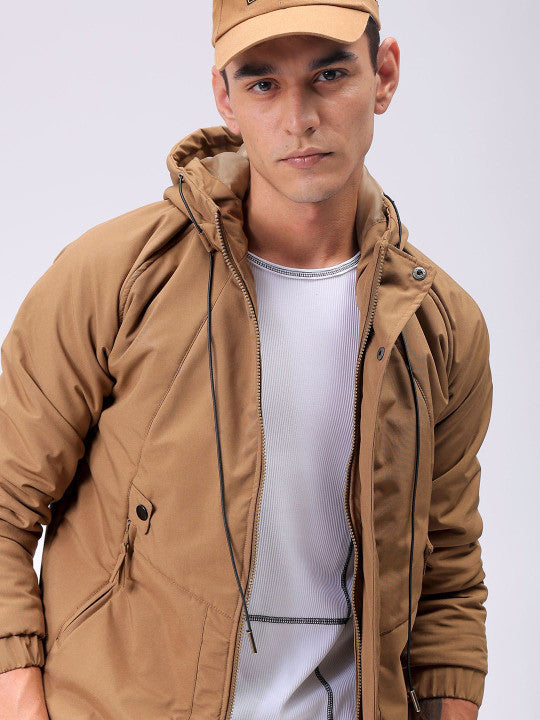 Men Hooded Solid Puffer Utility Jacket