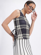 Checked Waistcoat Style Wrap Top