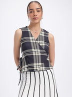 Checked Waistcoat Style Wrap Top