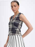 Checked Waistcoat Style Wrap Top