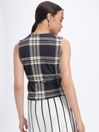 Checked Waistcoat Style Wrap Top
