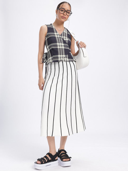 Checked Waistcoat Style Wrap Top