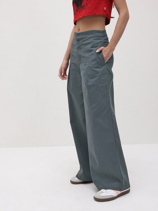 Flared Pleated Pure Cotton Trousers