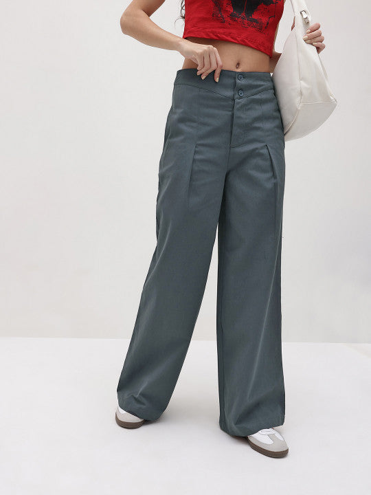 Flared Pleated Pure Cotton Trousers