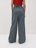Flared Pleated Pure Cotton Trousers