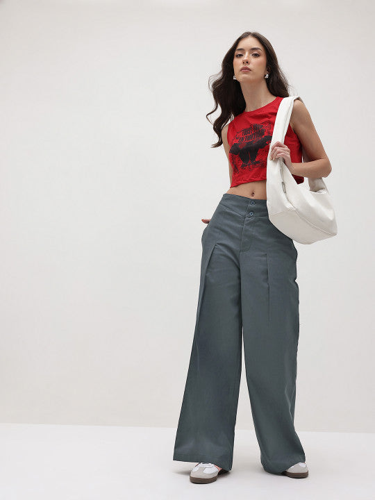 Flared Pleated Pure Cotton Trousers