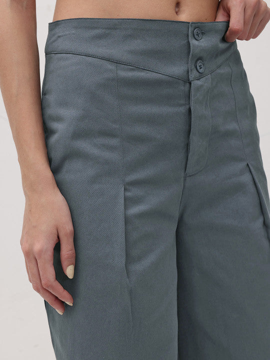 Flared Pleated Pure Cotton Trousers
