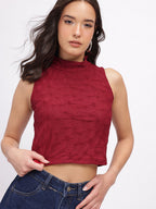High Neck Textured Crop Top