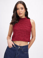 High Neck Textured Crop Top