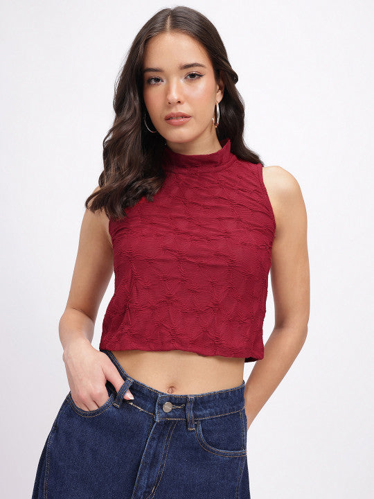 High Neck Textured Crop Top