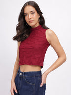 High Neck Textured Crop Top
