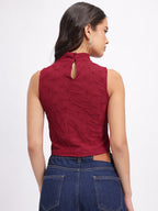 High Neck Textured Crop Top