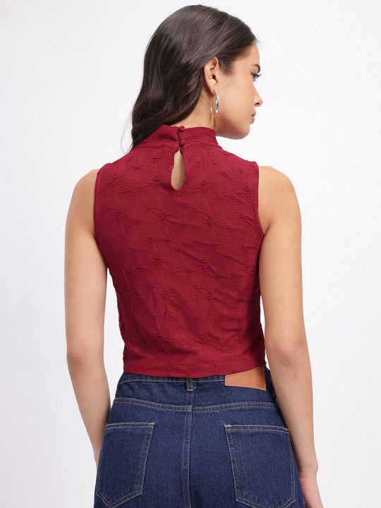High Neck Textured Crop Top