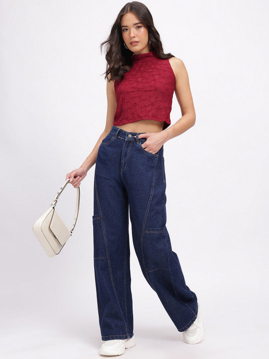 High Neck Textured Crop Top