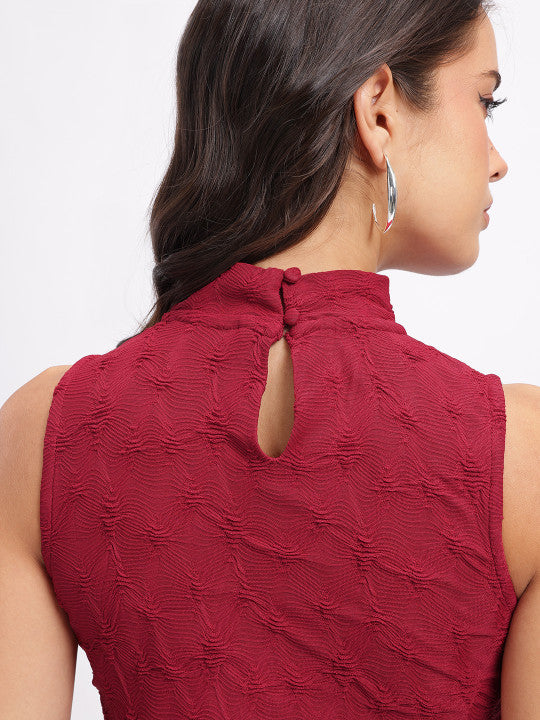 High Neck Textured Crop Top